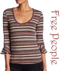 Free People Striped Shirt Bell Sleeve M EUC
